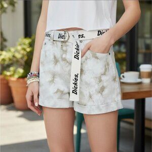 Shorts – Dickies – Beige/White – Tie‑Dye Cotton Casual Rolled Hem Logo Belt – 9